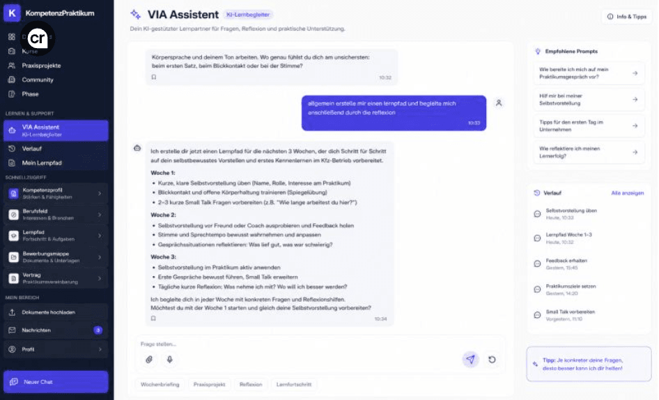 Le compagnon personnel d'apprentissage et de réflexion en IA pour l'orientation professionnelle